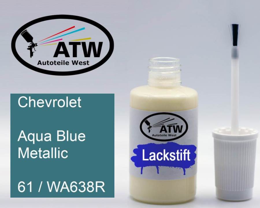 Chevrolet, Aqua Blue Metallic, 61 / WA638R: 20ml Lackstift, von ATW Autoteile West.